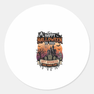 Happy Halloween You Haunted House Skeleton Bats_1 Classic Round Sticker