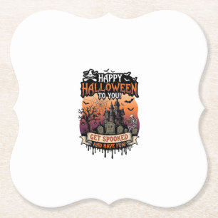Happy Halloween You Haunted House Skeleton Bats_1 Paper Coaster