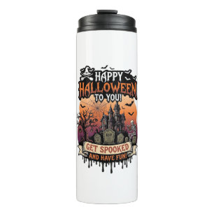 Happy Halloween You Haunted House Skeleton Bats_1 Thermal Tumbler
