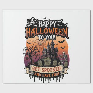Happy Halloween You Haunted House Skeleton Bats_1 Wrapping Paper