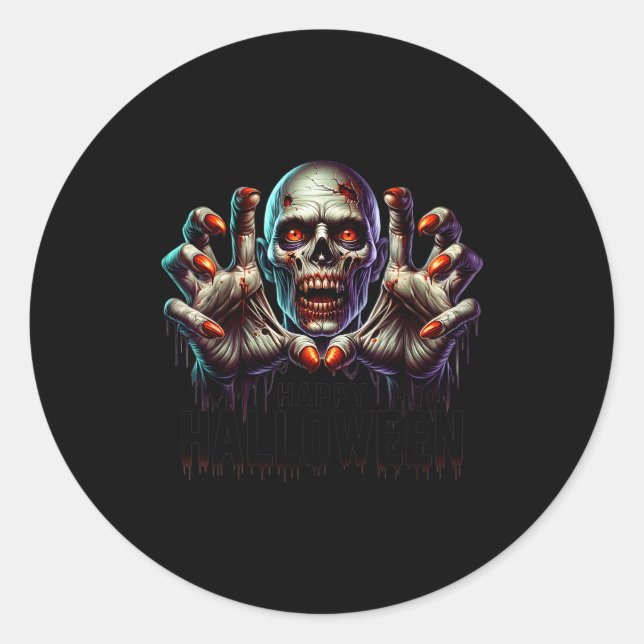 Happy Halloween Zombie Hands Funny Halloween Costu Classic Round Sticker (Front)