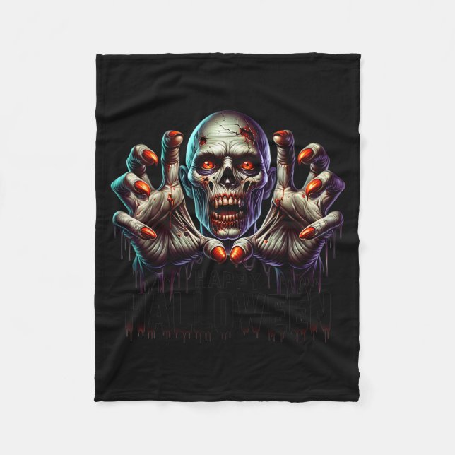 Happy Halloween Zombie Hands Funny Halloween Costu Fleece Blanket (Front)