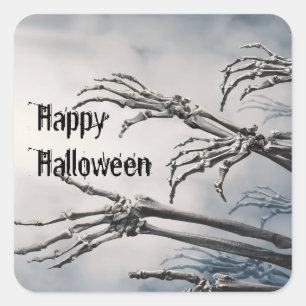 Happy Halloween Zombie Skeleton Scary Spooky Square Sticker