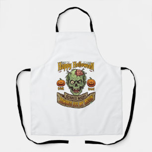 Happy Halloween Zombies Ate Brain Zombie Head Pump Apron
