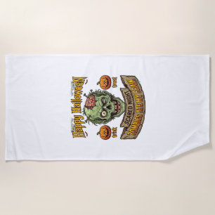 Happy Halloween Zombies Ate Brain Zombie Head Pump Beach Towel