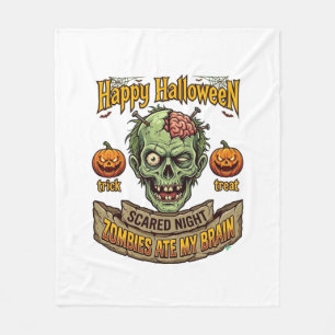 Happy Halloween Zombies Ate Brain Zombie Head Pump Fleece Blanket