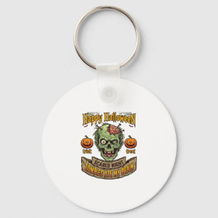 Happy Halloween Zombies Ate Brain Zombie Head Pump Key Ring