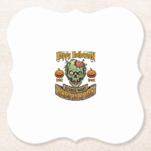 Happy Halloween Zombies Ate Brain Zombie Head Pump Paper Coaster