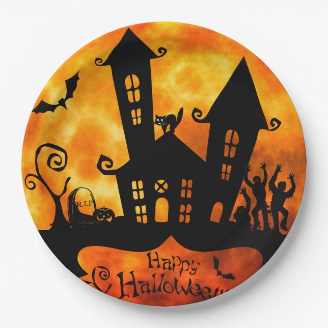 Happy Halloween Zombies Paper Plate (Front)