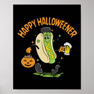 Happy Halloweener Cute Halloween Party Hot-dog Bee Poster