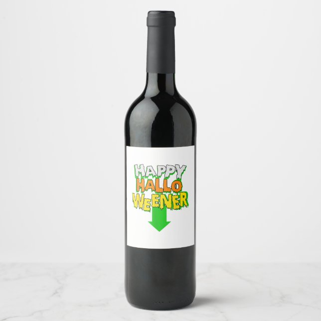 Happy Halloweener  Funny Halloween Wine Label (Front)