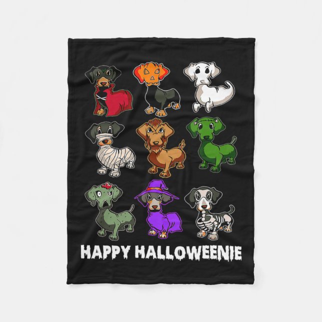 Happy Halloweenie Dachshund Dachshund Halloween Gi Fleece Blanket (Front)