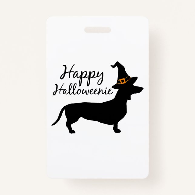 Happy Halloweenie Dachshund Dog Halloween Witch Wi ID Badge (Front)