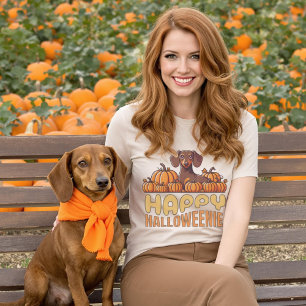 Happy Halloweenie Dachshund Dog Pumpkin Patch T-Shirt