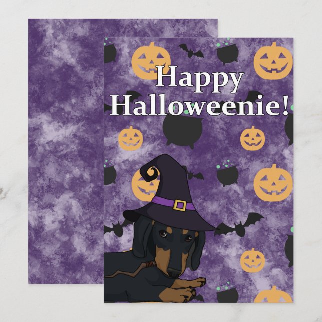 Happy Halloweenie Dachshund (Hazel) Holiday Card (Front/Back)