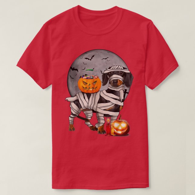 Happy Halloweenie Dachshund Mummy Doie Dog Hallowe T-Shirt (Design Front)