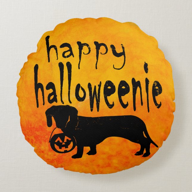 Happy Halloweenie Dachshund Round Cushion (Front)