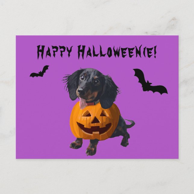 Happy Halloweenie Dachshund Wiener Dog Funny Postcard (Front)