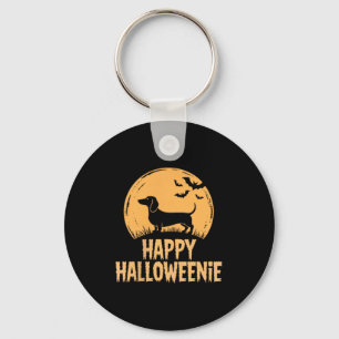 Happy Halloweenie Dachshund Witch Bats Halloween Key Ring