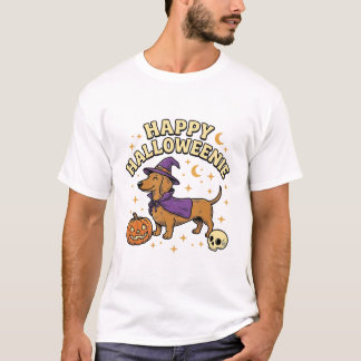 Happy Halloweenie Dachshund Witch Dog T-Shirt