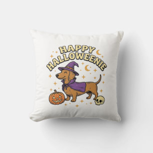 Happy Halloweenie Dachshund Witch Dog T-Shirt_1 Cushion