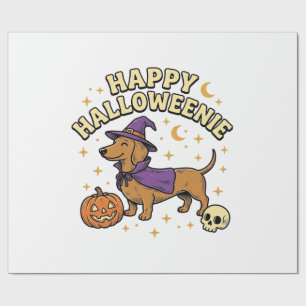 Happy Halloweenie Dachshund Witch Dog T-Shirt_1 Wrapping Paper