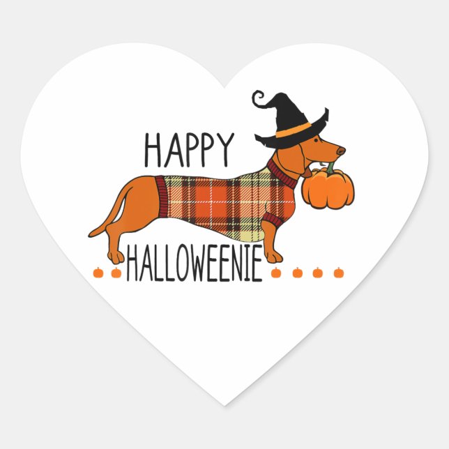 Happy Halloweenie Funny Dog Fall Halloween Cute Da Heart Sticker (Front)