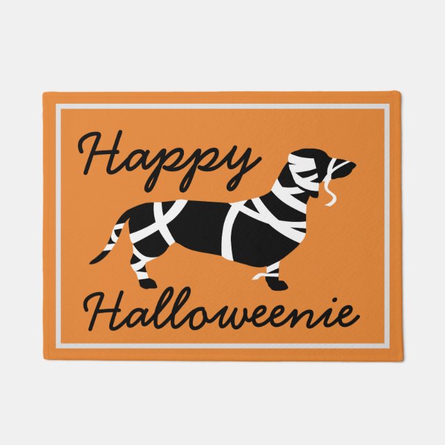 Happy Halloweenie Halloween  Mummy Dachshund Doormat (Front)