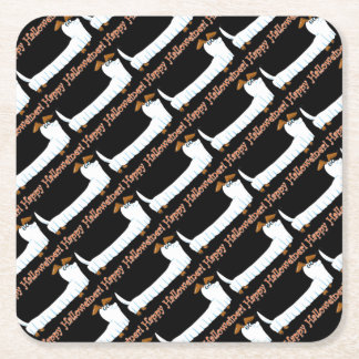 Happy-Halloweiner Square Paper Coaster
