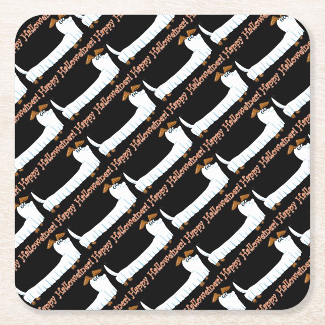 Happy-Halloweiner Square Paper Coaster (Front)