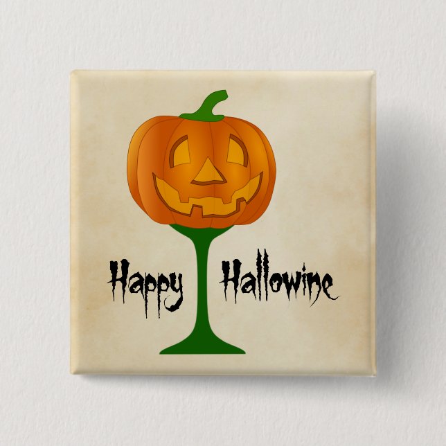Happy Hallowine Pumpkin Wine Glass Halloween 15 Cm Square Badge (Front)