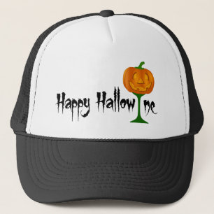 Happy Hallowine Pumpkin Wine Glass Halloween Trucker Hat