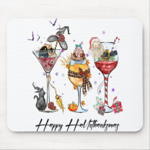 Happy HallowThankMas Wine Glass Thanksgiving Chris Mouse Mat