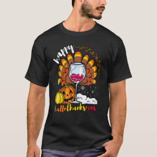 Happy HallowThankMas Wine Glass Thanksgiving Chris T-Shirt