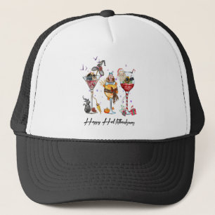 Happy HallowThankMas Wine Glass Thanksgiving Chris Trucker Hat