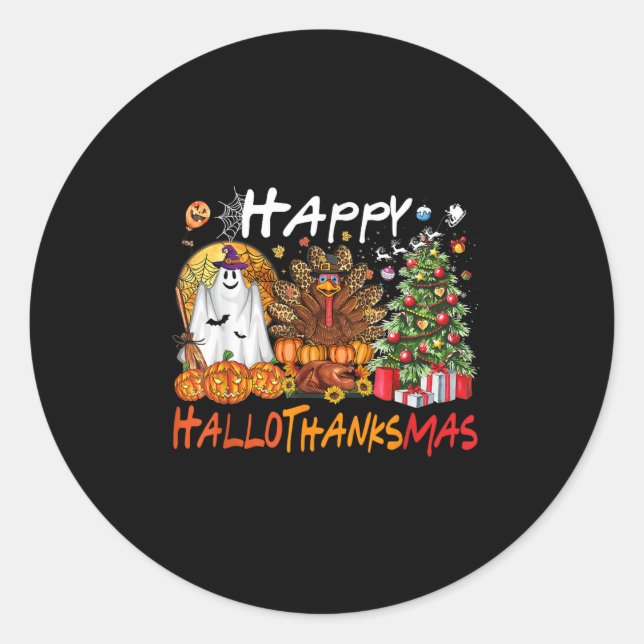 Happy Hallowthanksmas Fall Christmas Halloween Fam Classic Round Sticker (Front)