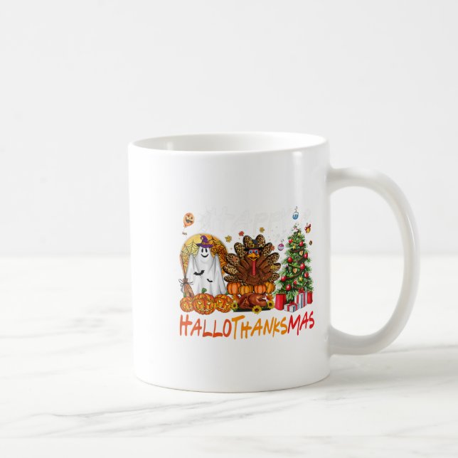 Happy Hallowthanksmas Fall Christmas Halloween Fam Coffee Mug (Right)