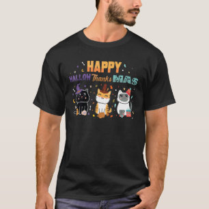 Happy HALLOWThanksMAS Funny Halloween Cats Triple T-Shirt