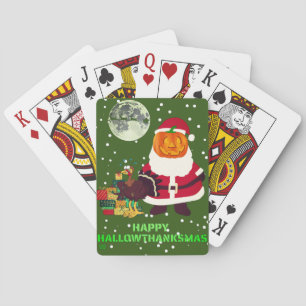 "HAPPY HALLOWTHANKSMAS" funny holiday party gift   Playing Cards