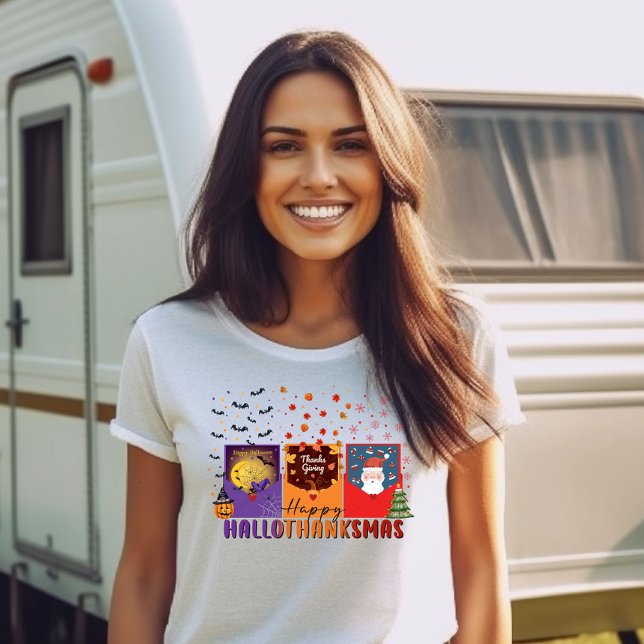 Happy Hallowthanksmas Greeting Card Theme Holiday T-Shirt (Creator Uploaded)