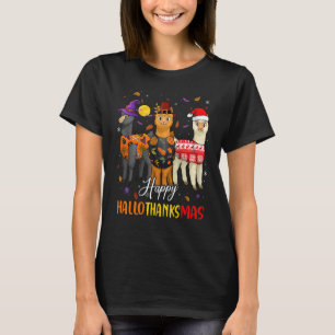 Happy HallowThanksMas  Llama Christmas Thanksgivin T-Shirt