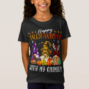 Happy Hallowthanksmas With My Gnomies Funny Cute G T-Shirt