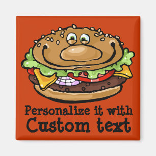 Happy Hamburger Funny BBQ Barbecue Grill Customise Magnet