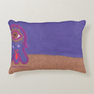 Happy Hamsa Goes Out at Night by Ashira Malka Decorative Cushion