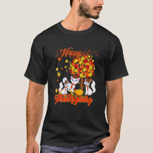 Happy Hanksgiving Hree Cats Wearing Hat Fall Ree P T-Shirt