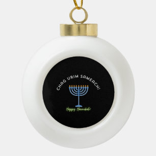 Happy Hannukah! (Banner Ornament) Ceramic Ball Christmas Ornament