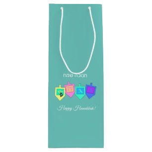Happy Hannukah English Hebrew Wine Gift Bag
