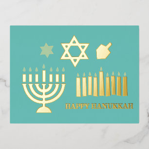 Happy Hannukah menorah dreidel  Foil Holiday Postcard
