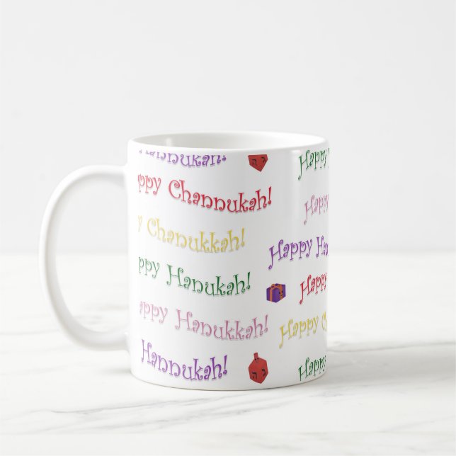 Happy Hannukah Patterned Coffee Mug (Left)