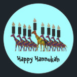 Happy Hannukah Stickers<br><div class="desc">Graphic illustration of colourful Hannukah menorah with giraffes animal art design.  Send a message to friends and family at this holiday.</div>